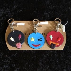 ❗️SOLD❗️ COACH EMOJI LEATHER KEYCHAINS FOB 3 SET